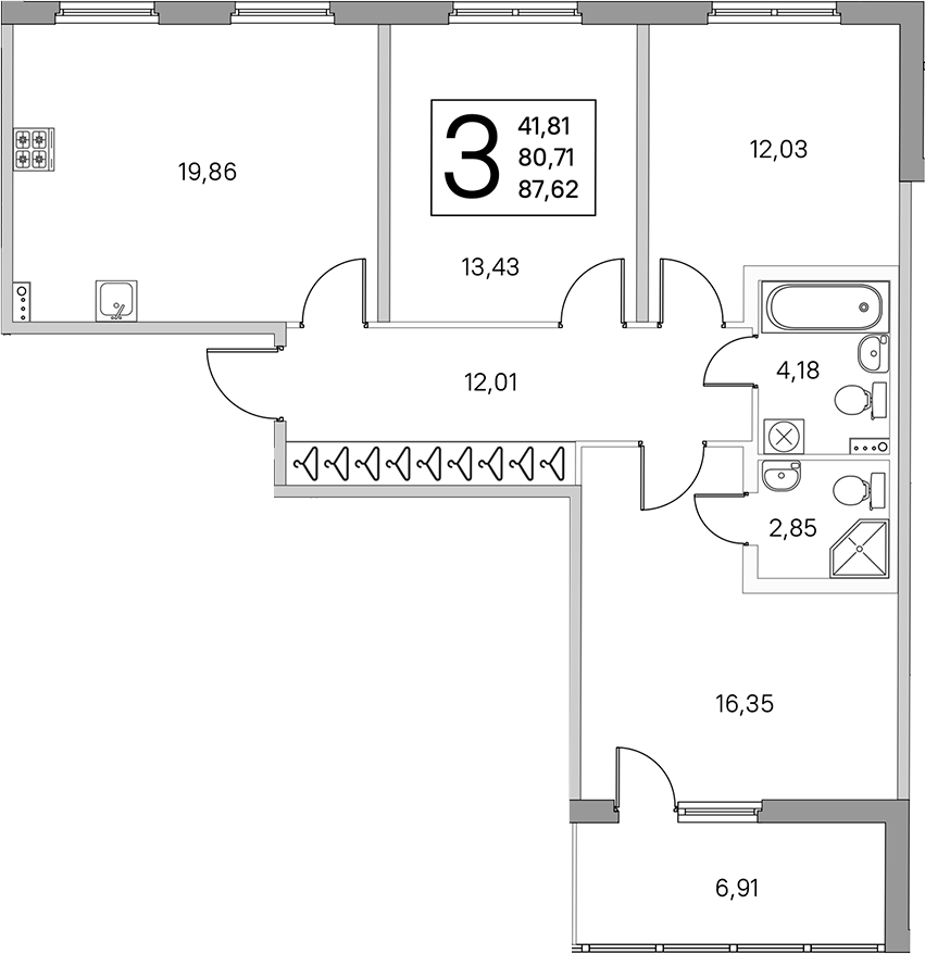 3-комнатная квартира 84.17 м², 2/4 эт., ЖК «Любоград в Стрельне»